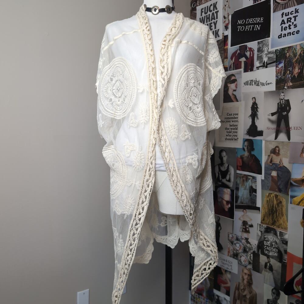 Sheer Lace Embroidered Kimono Cardigan
